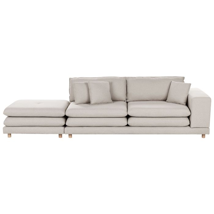 2 Seater Fabric Sofa with Ottoman Beige HEDEN