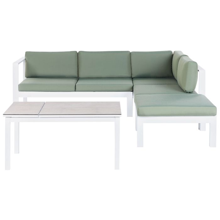 Garden Corner Sofa with Table 5 Seater MESSINA Left Hand Metal Green