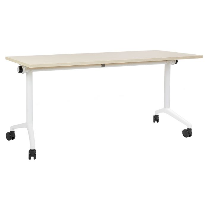 Folding Office Desk with Casters 160 x 60 cm Light Wood and White CAVI