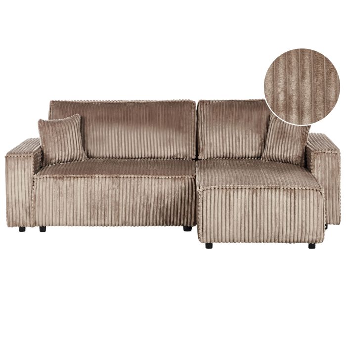 Corner Sofabed - ABRANO Left Hand Facing Jumbo Cord Brown