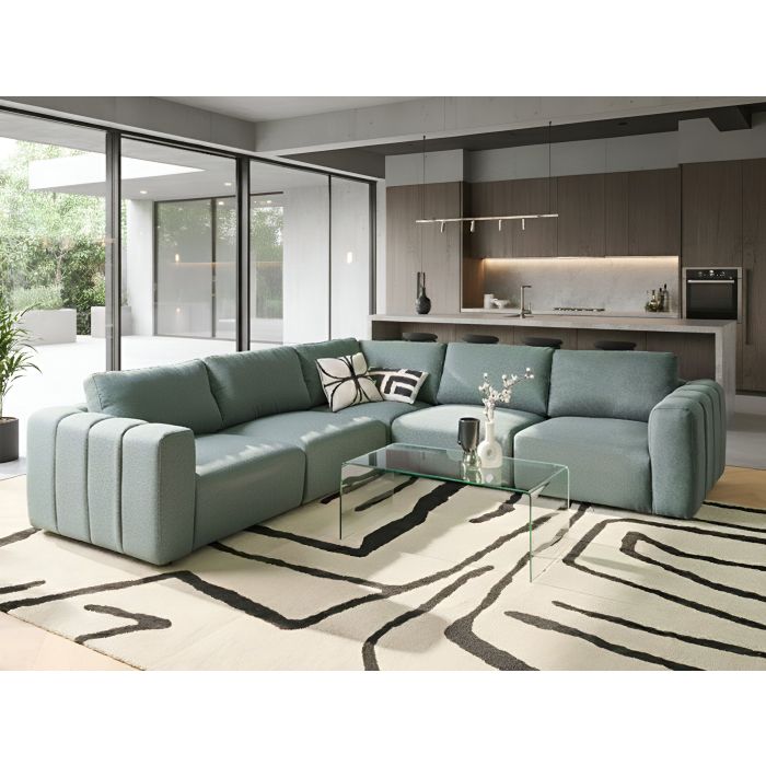 JRAVENTO Fabric 5 Seater L Shaped Corner Sofa - Green, Left Hand Facing