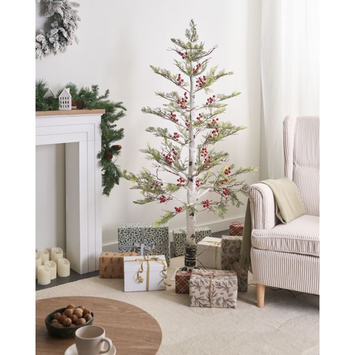 VASSLENA Artificial Christmas Tree LED Decoration 160cm - White and Red