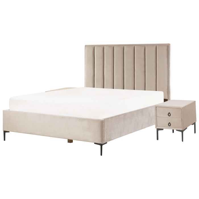 Bedroom Set Velvet SEZANNE 160 x 200 cm (EU King Size) Taupe