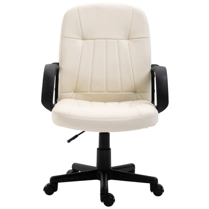 Swivel Executive Office Chair Home Office Mid Back PU Leather Computer Desk Chair for Adults with Arm, Wheels, Cream