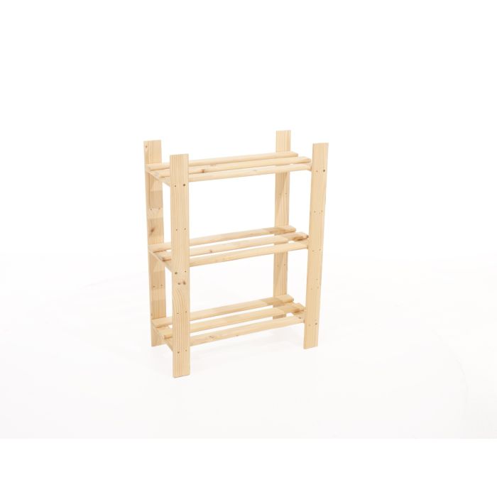 Natural Wood Narrow Slatted Display Storage Rack - 3 Tier