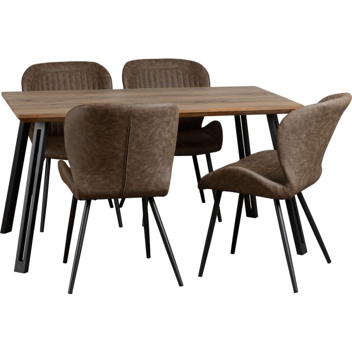 Quebec Straight Edge Dining Set - Oak Effect Black Brown Faux Leather