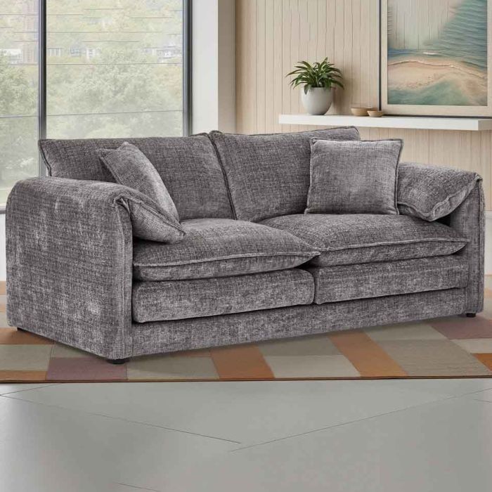 RIVINGTON Chenille Fabric 3 Seater Scatterback Sofa - Grey
