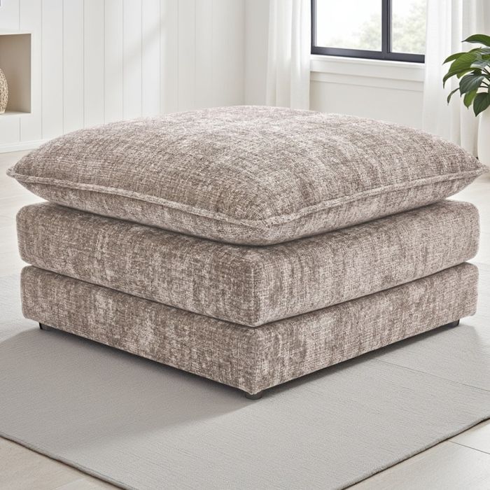 RIVINGTON Chenille Fabric Footstool - Beige