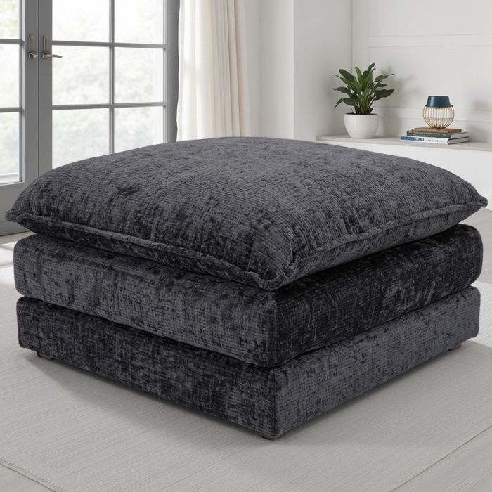 RIVINGTON Chenille Fabric Footstool - Black