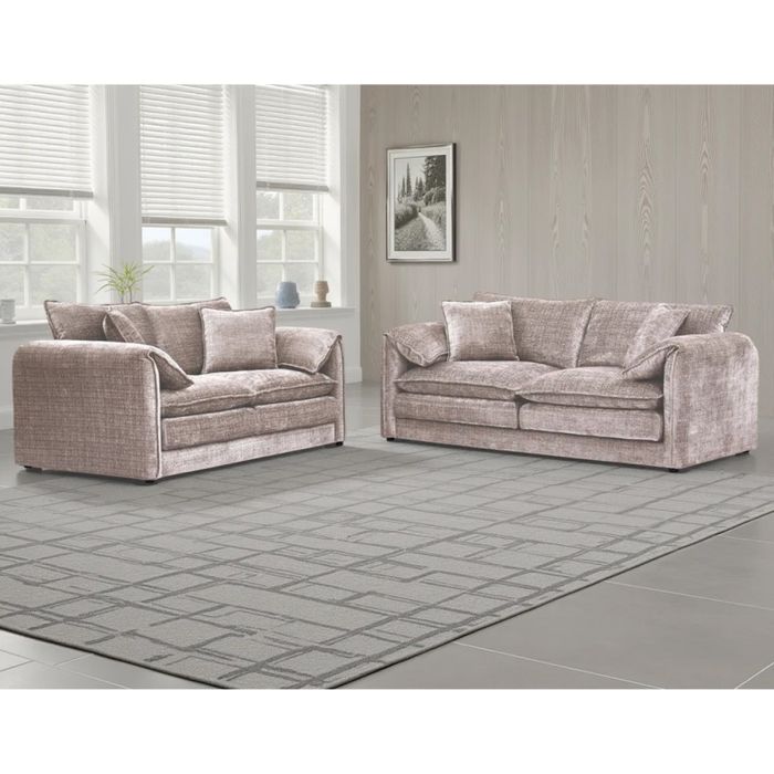 RIVINGTON Chenille Fabric 3 and 2 Seater Scatterback Sofa Set - Beige