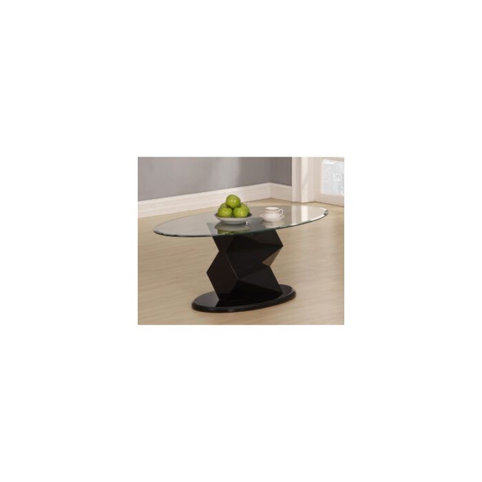 Centralia Elegance High Gloss Coffee Table with Oval Clear Glass Top - Black