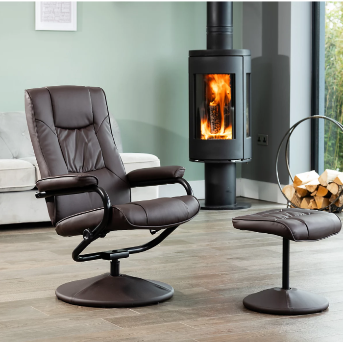 IMPERA Leather Recliner Swivel Chair - Brown