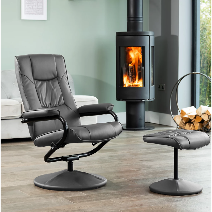 IMPERA Leather Recliner Swivel Chair - Grey