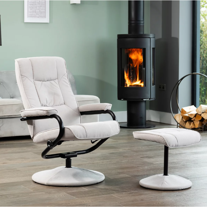 IMPERA Leather Recliner Swivel Chair - Stone