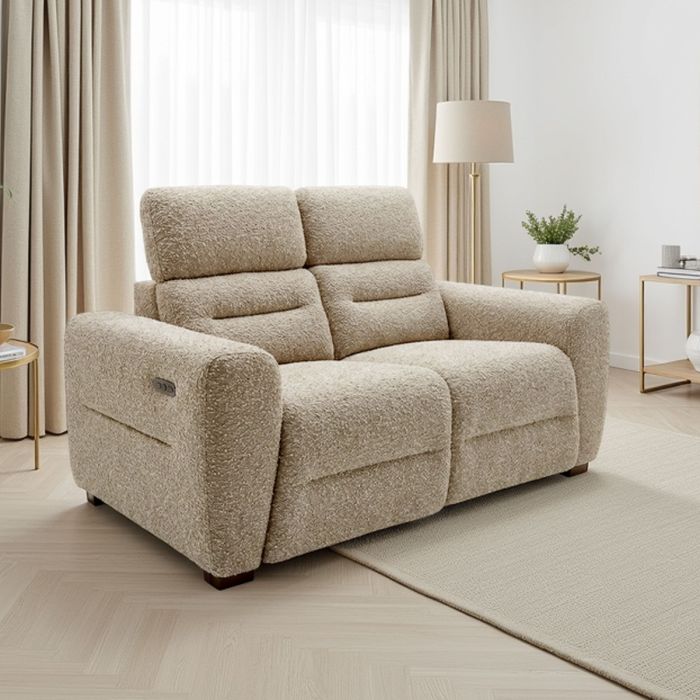 AVERLEIGH Boucle Fabric 2 Seater Recliner Sofa - Beige