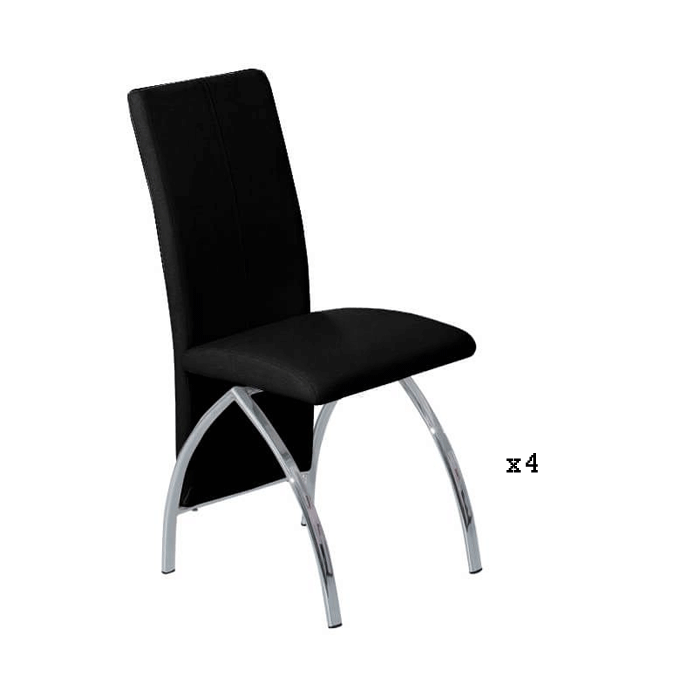 Hove Leather Effect Chrome Dining Chair Set of 4 - Black