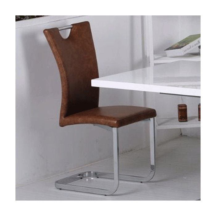 Fabrizio Set of 2 PU Chairs - Brown and Chrome
