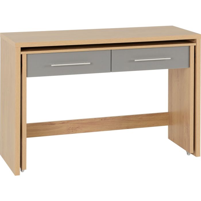 Seville 2 Drawer Slider Desk - Grey High Gloss Light Oak Effect Veneer
