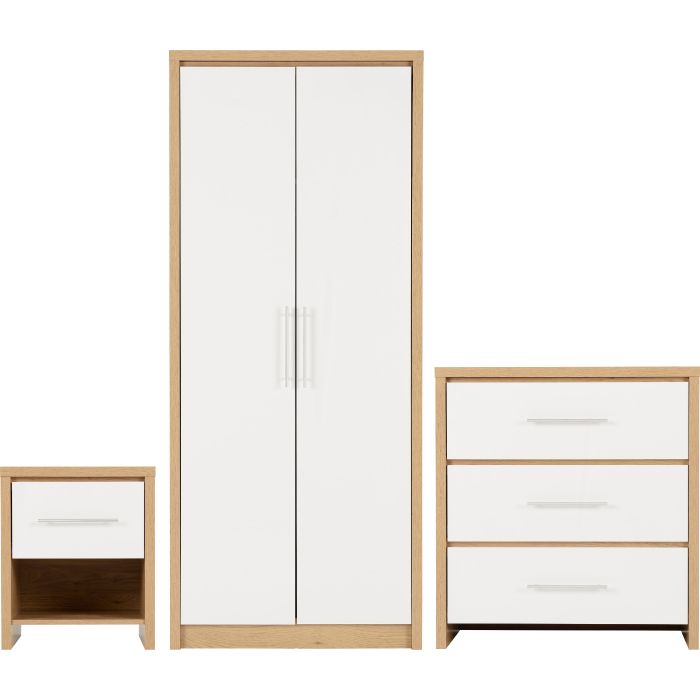 SELSEY 2 Door Wardrobe Set 3 Piece - White and Light Oak