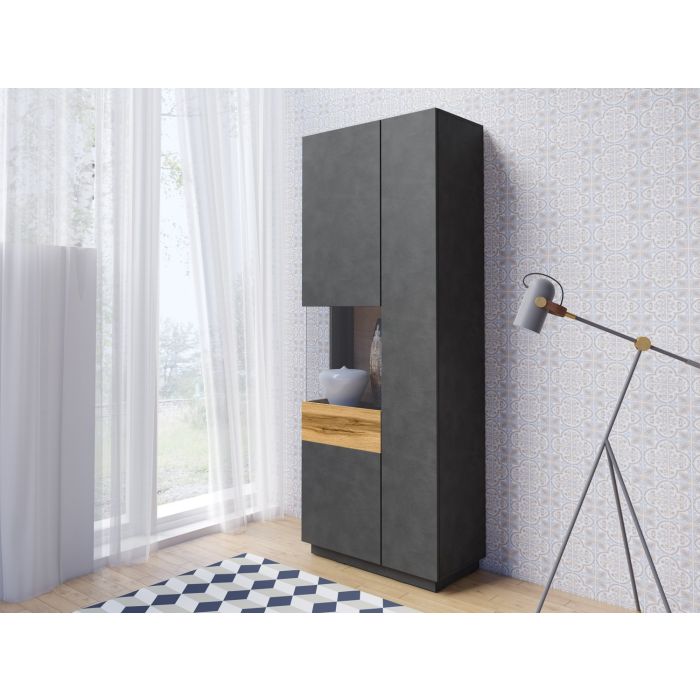 Salamandar 12 Wotan Oak Tall Display Cabinet Left Side - Matera
