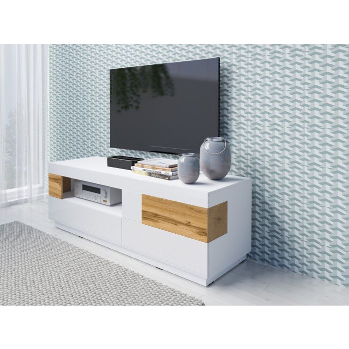 Salamandar 41 TV Cabinet Wotan Oak - White Gloss
