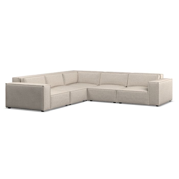 Corner Sofa - LUCCA Fabric 5 Seater Right Hand Facing Linen
