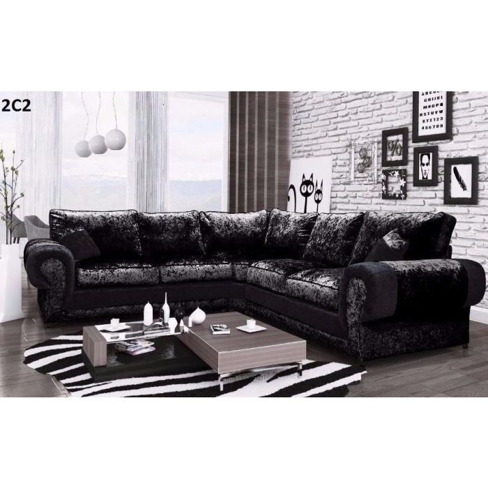 Tracy Crushed Velvet Large 5 Seater L Shaped Corner Sofa - Black