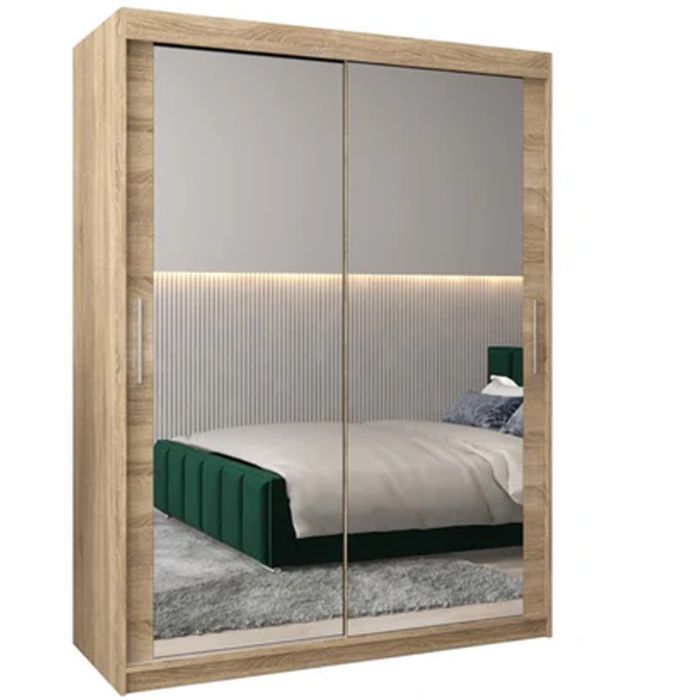 TIVERTONI 2 Door Mirrored Sliding Wardrobe Light Oak - 150cm