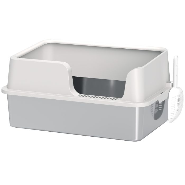 PAWSTER Stainless Steel Litter Box with Detachable Rim