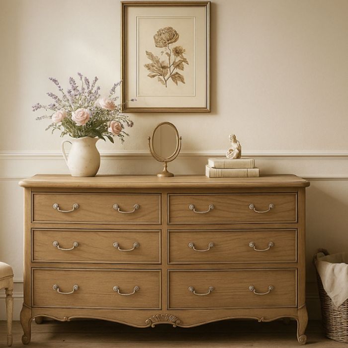 ALDERBROOK Oak Finish Chest of Drawers - Extra Large-sized, 6 Drawers, Double