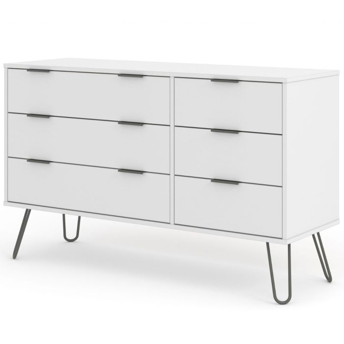 Augusta White 3+3 Drawer Wide Chest of Drawers