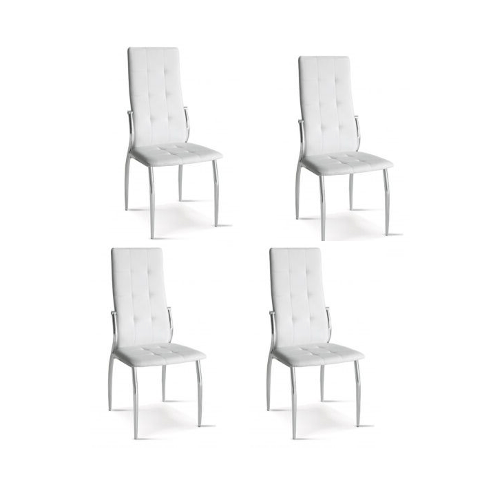 Modern Elegance Fattone Leather Effect Dining Chairs in Chrome Frame in White - Set of 4