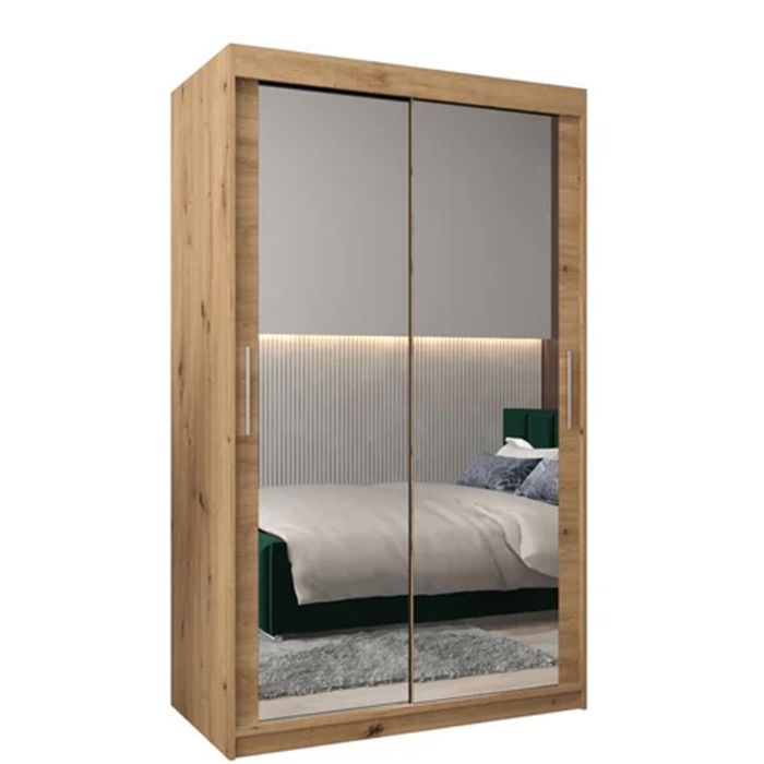 TIVERTONI 2 Door Mirrored Sliding Wardrobe Medium Oak - 120cm