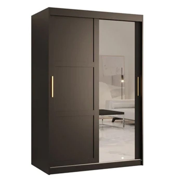 CLIFFORD 2 Door Mirrored Sliding Wardrobe Black - 120cm