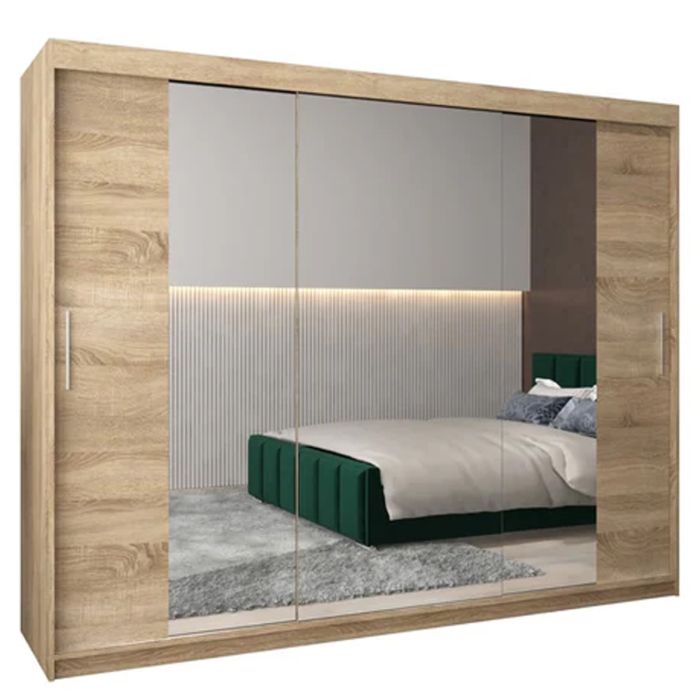 TIVERTON II 3 Door Mirrored Sliding Wardrobe Light Oak - 250cm
