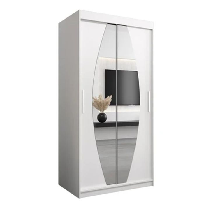 WRIGHT 2 Door Mirrored Sliding Wardrobe White - 100cm