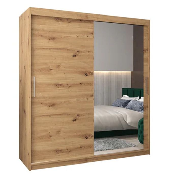 TIVERTON 2 Door Mirrored Sliding Wardrobe Medium Oak - 180cm