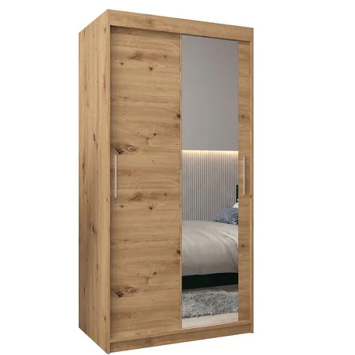 TIVERTON 2 Door Mirrored Sliding Wardrobe Medium Oak - 100cm