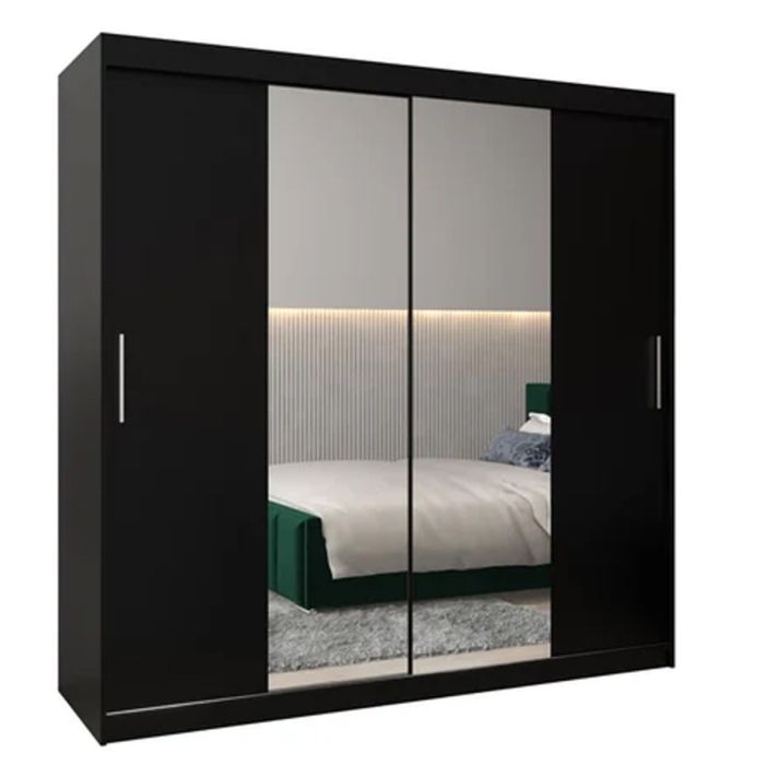 TIVERTON II 2 Door Mirrored Sliding Wardrobe Black - 200cm