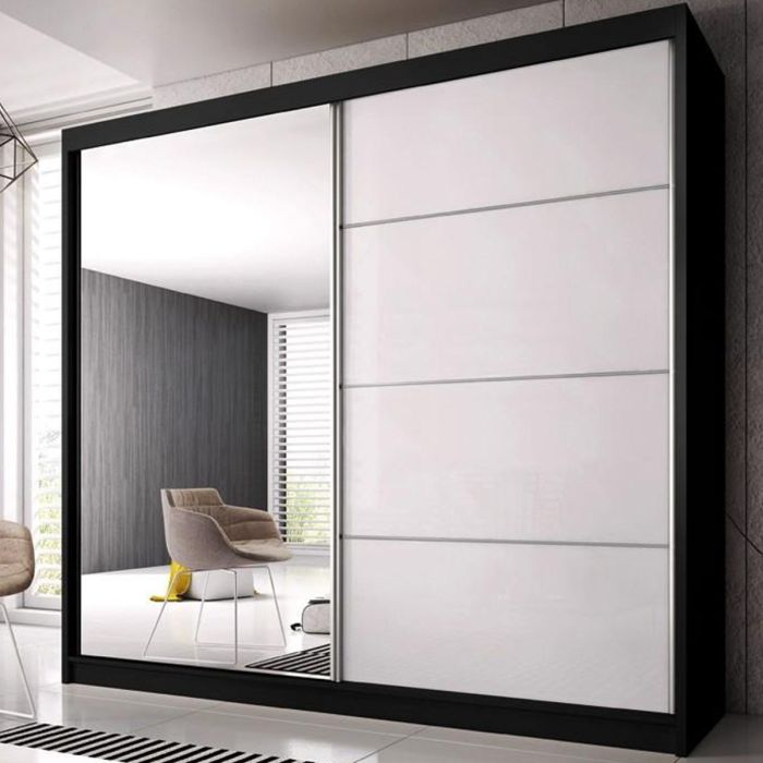 Malta-35 Sliding Mirror Door Wardrobe 183cm - Black Matt