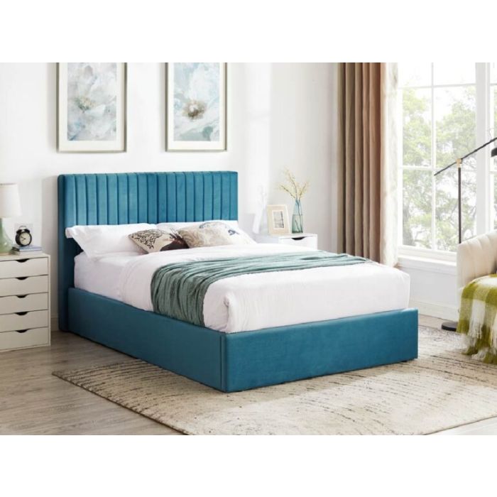 Double Bed - TEORA 4ft6 Ottoman Bedframe - Teal