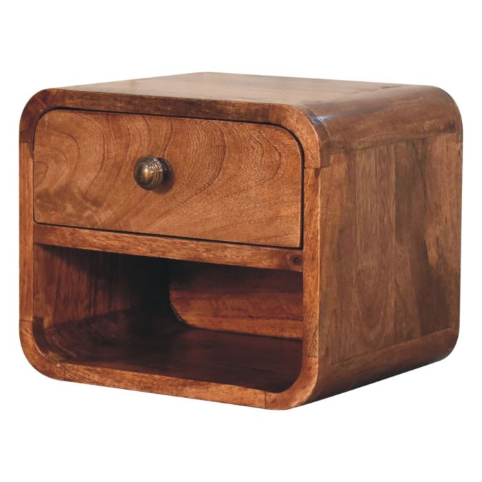 MINTO Wall Mounted Bedside Table Solid Wood Open Slot Storage - Medium Wood