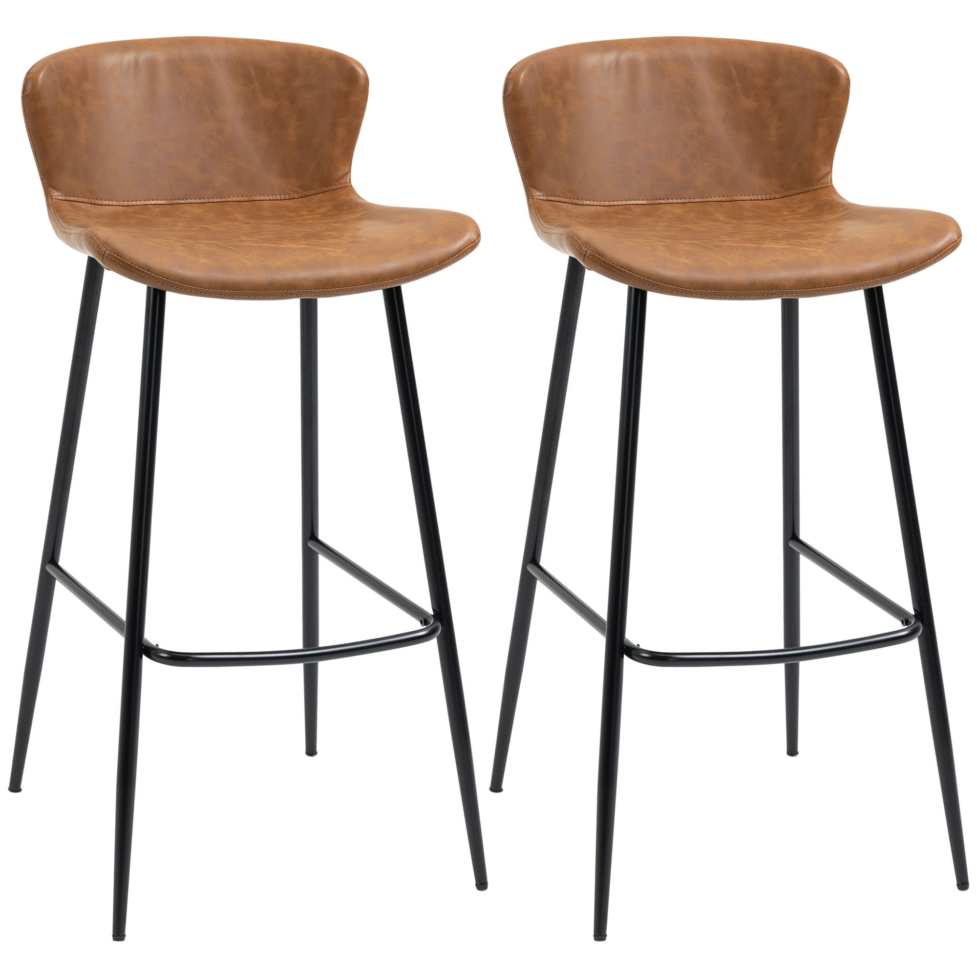 Bar Stools Set of 2, PU Leather Upholstered Bar Chairs, Kitchen Stools