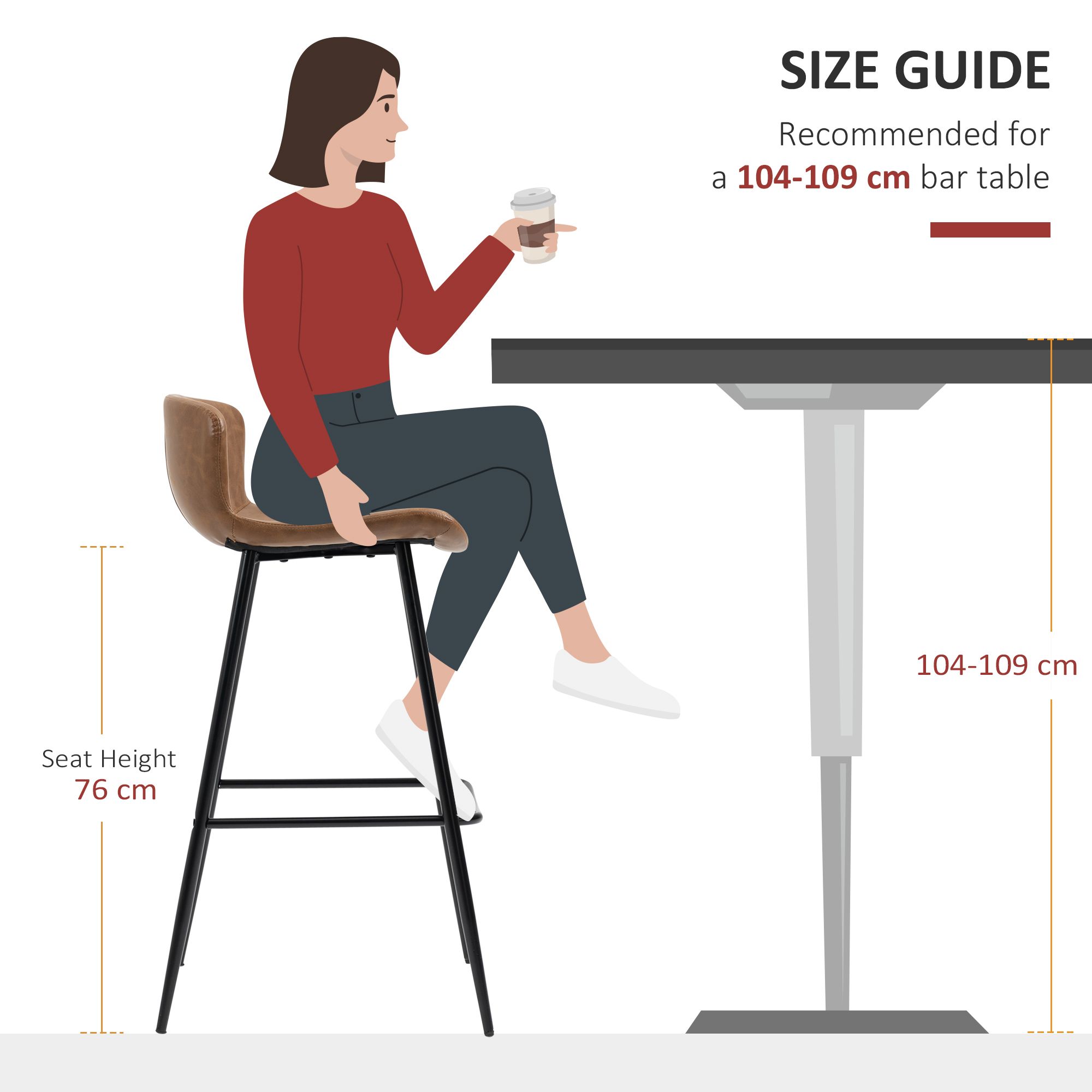 Bar Stools Set of 2, PU Leather Upholstered Bar Chairs, Kitchen Stools