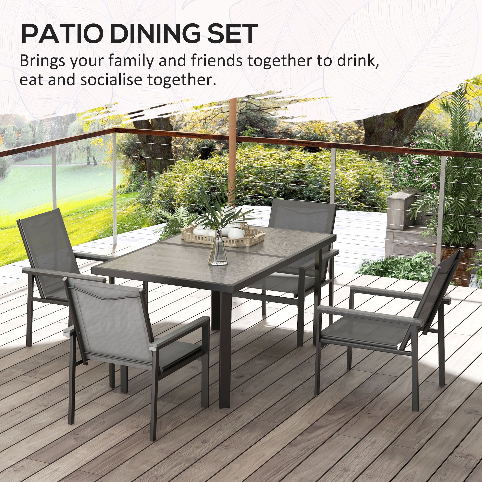 7 Pieces Garden Dining Set with Glass Top Dining Table, Outdoor Table