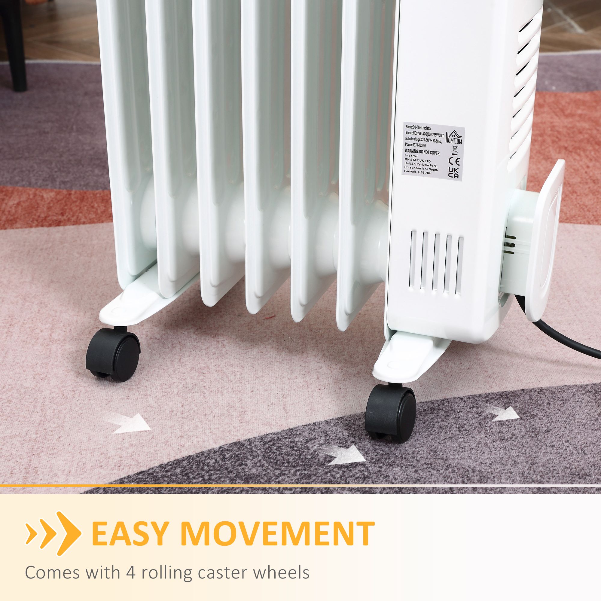 7 Fin Portable Heater 1630W Oil Filled Radiator with Timer Remote ...