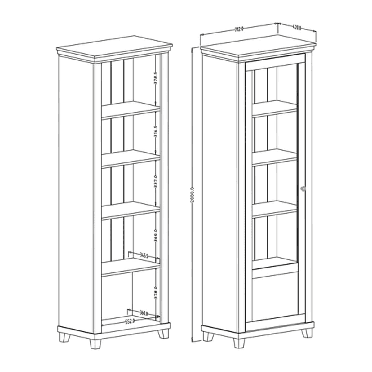 Prism Tall Stylish Display with Left Opening Abisko Ash