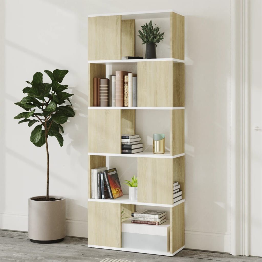 Book Room Divider White&Sonoma Oak 60x24x155 cm