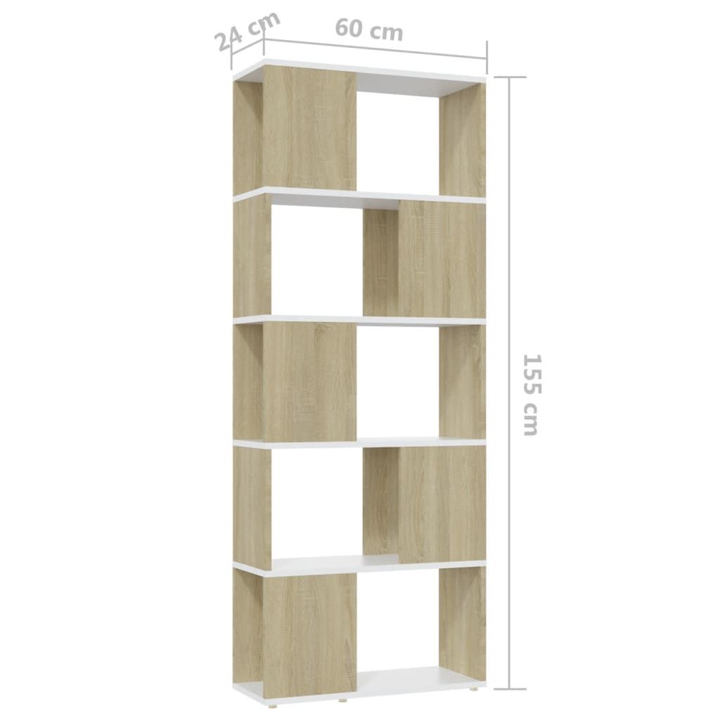 Book Room Divider White&Sonoma Oak 60x24x155 cm