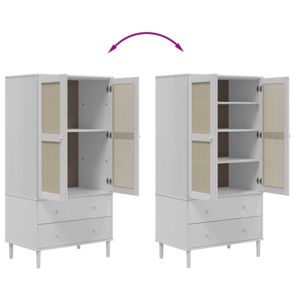 Wardrobe - SHON 2 Door 2 Drawer Rattan Wardrobe White 90cm